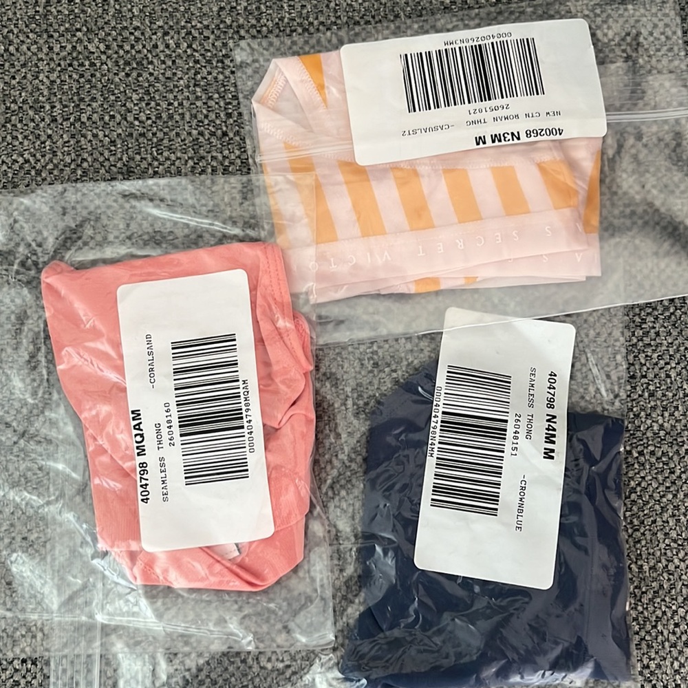 Victoria’s Secret 3 pack Seamless Thong Panty size medium - NEW WITH TAGS/BAGS